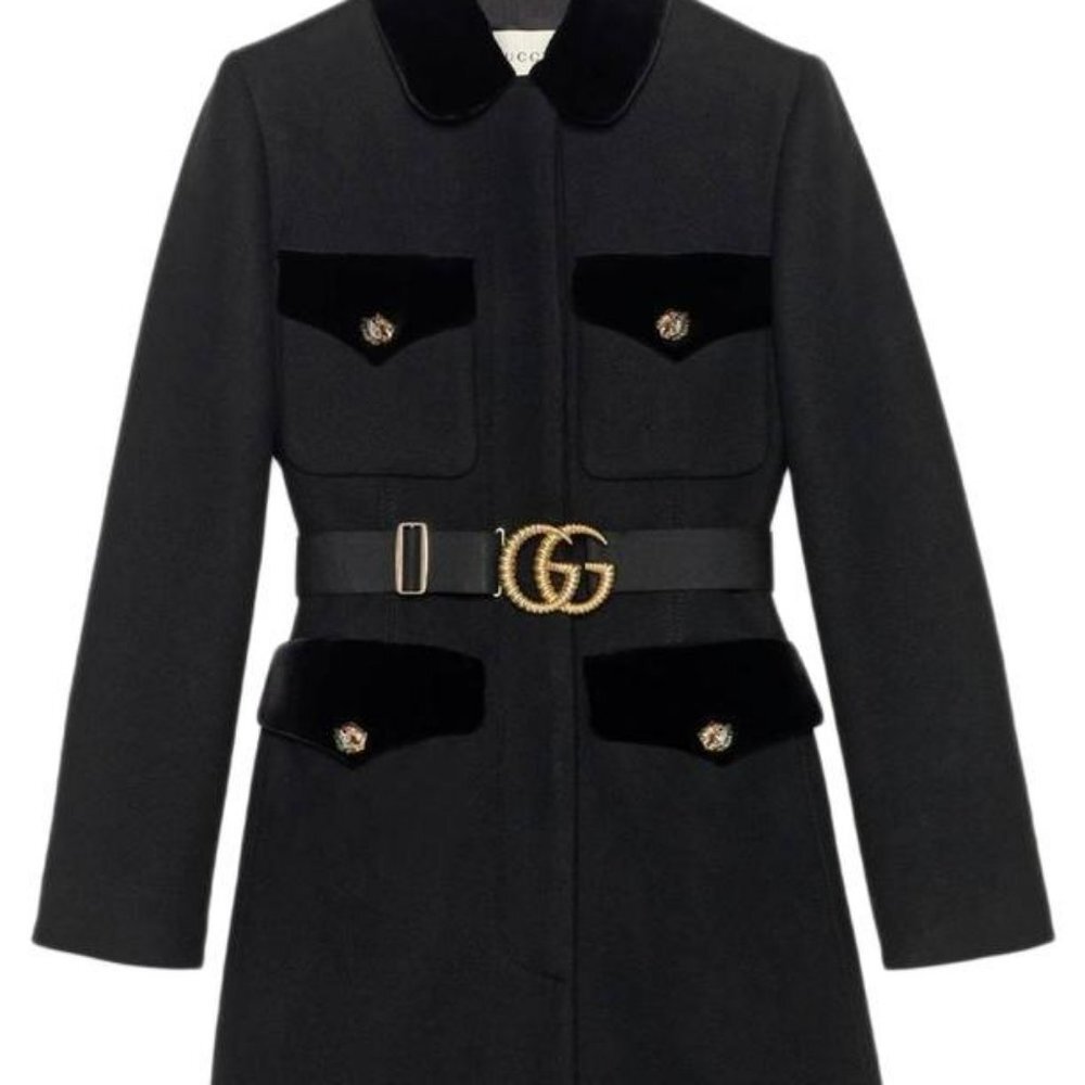 Gucci Sz 38 XS 2020 Cruise Wool Velvet Logo Coats
